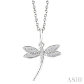 1/10 Ctw Petite Dragonfly Round Cut Diamond Fashion Pendant With Chain in 10K White Gold