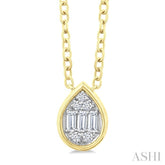 1/6 Ctw Petite Bezel Set Pear Shape Fusion Baguette and Round Cut Diamond Fashion Pendant With Chain in 10K Yellow Gold