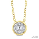 1/6 Ctw Petite Bezel Set Round Shape Fusion Baguette and Round Cut Diamond Fashion Pendant With Chain in 10K Yellow Gold