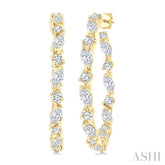 1 1/6 Ctw Inside & Outside Marquise and Round Cut Diamond Fashion Open Hoop Earrings in 14K Yellow Gold