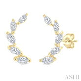 1/2 Ctw Graduated Marquise Cut Diamond Fashion Ear Climbers in 14K Yellow Gold