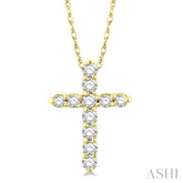 1/10 Ctw Round Cut Diamond Cross Pendant in 14K Yellow Gold with Chain