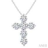 2 Ctw Round Cut Diamond Christian Cross 6-Stone Fashion Pendant With Chain in 14K White Gold