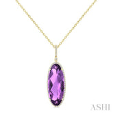 26X10 MM Evoque Gemstones Oval Shape Amethyst and 1/3 Ctw Round Cut Diamond Semi-Precious Pendant With Chain in 14K Yellow Gold