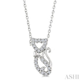 1/10 Ctw Cat Shape Petite Round Cut Diamond Fashion Pendant With Chain in 10K White Gold