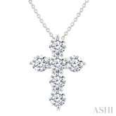 1 1/2 Ctw Round Cut Diamond Christian Cross 6-Stone Fashion Pendant With Chain in 14K White Gold
