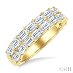 2 1/10 Ctw Twin Row Emerald Cut Diamond Fashion Band in 14K Yellow Gold