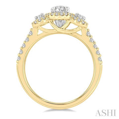1 Ctw Past, Present & Future Round Cut Diamond Engagement Ring With 3/8 Ct Oval Cut Center Stone in 14K Yellow and White Gold