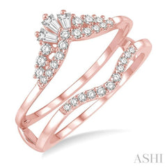 1/3 Ctw Tiara Baguette and Round Cut Diamond Insert Ring in 14K Rose Gold