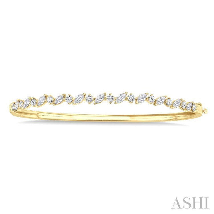 1 1/3 Ctw Marquise and Round Cut Diamond Stackable Bangle in 14K Yellow Gold