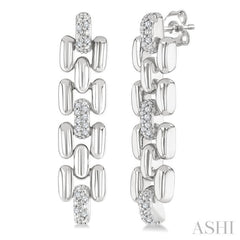 1/10 Ctw Bold Panther Link Round Cut Diamond Fashion Earrings in Sterling Silver