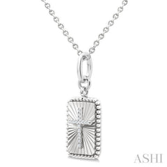 1/20 Ctw Rectangle Fluted Medallion Round Cut Diamond Cross Pendant With Chain in Sterling Silver