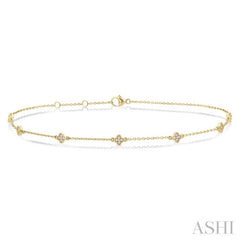 1/10 Ctw Clover Motif Round Cut Diamond Station Bracelet in 10K Yellow Gold