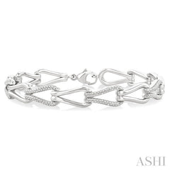 1/6 Ctw Round Cut Diamond Bold Knot Link Fashion Bracelet in Sterling Silver