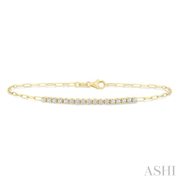 1/2 Ctw Round Cut Diamond Paperclip Chain Bracelet in 14K Yellow Gold