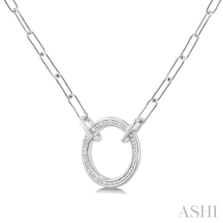 1/10 Ctw Round Cut Diamond Circle Pendant With Paperclip Chain in Sterling Silver
