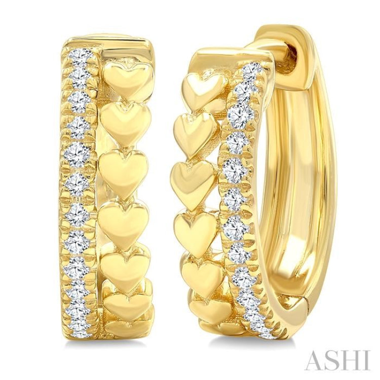 1/10 Ctw Round Cut Diamond Heart Petite Huggie Earrings in 10K Yellow Gold
