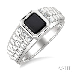 8x7 MM Octagon Shape Onyx and 1/20 Ctw Round Cut Diamond Semi-precious Men's Ring in Sterling Silver