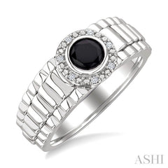 6 MM Round Shape Onyx and 1/20 Ctw Round Cut Diamond Semi-precious Men's Ring in Sterling Silver