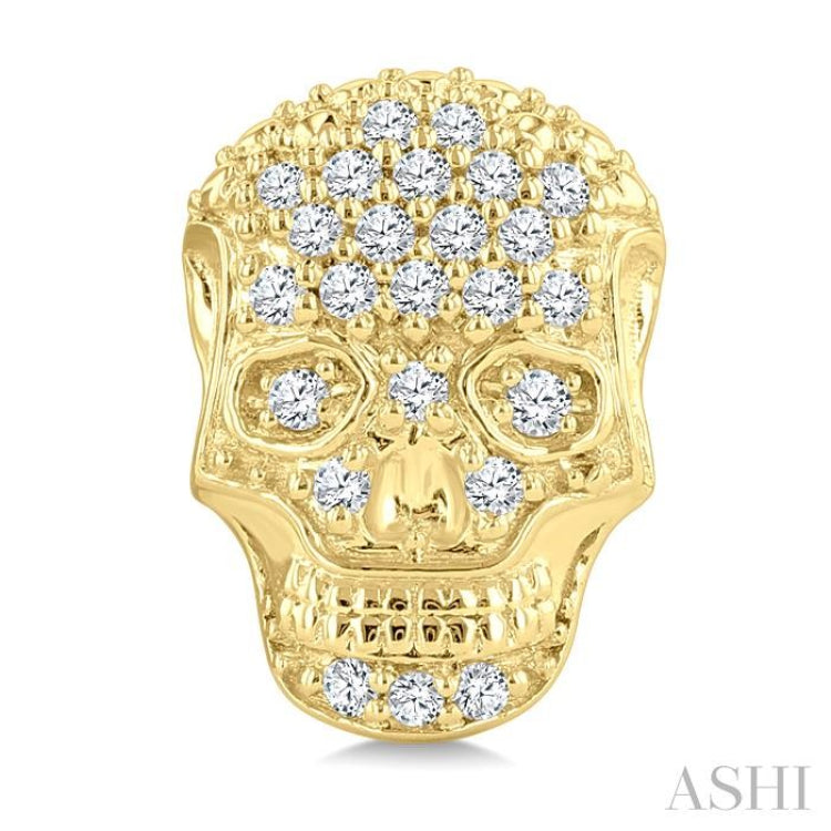 1/6 Ctw Petite Skull Round Cut Diamond Fashion Earrings in 10K Yellow Gold