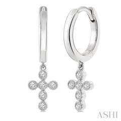 1/10 Ctw Round Cut Diamond Cross Petite Huggie Earrings in 10K White Gold