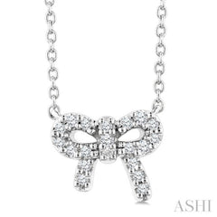 1/8 Ctw Bow Round Cut Diamond Petite Fashion Pendant With Chain in 10K White Gold