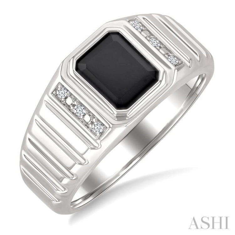 8x7 MM Octagon Shape Onyx and 1/20 Ctw Round Cut Diamond Semi-precious Men's Ring in Sterling Silver