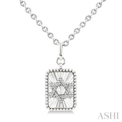 1/10 Ctw Rectangle Fluted Medallion Round Cut Diamond Star of David Pendant With Chain in Sterling Silver