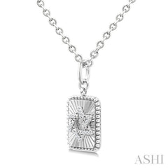 1/10 Ctw Rectangle Fluted Medallion Round Cut Diamond Star of David Pendant With Chain in Sterling Silver