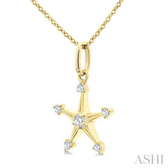 1/10 Ctw Star Round Cut Diamond Petite Fashion Pendant With Chain in 10K Yellow Gold
