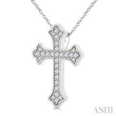 1/5 Ctw Round Cut Diamond Cross Petite Fashion Pendant With Chain in 10K White Gold