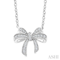 1/6 Ctw Bow Round Cut Diamond Petite Fashion Pendant With Chain in 10K White Gold