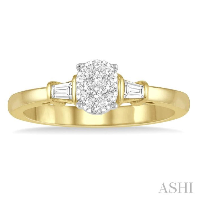 1/5 Ctw Oval Shape Round Cut & Baguette Diamond Lovebright Engagement Ring in 14K Yellow and White Gold