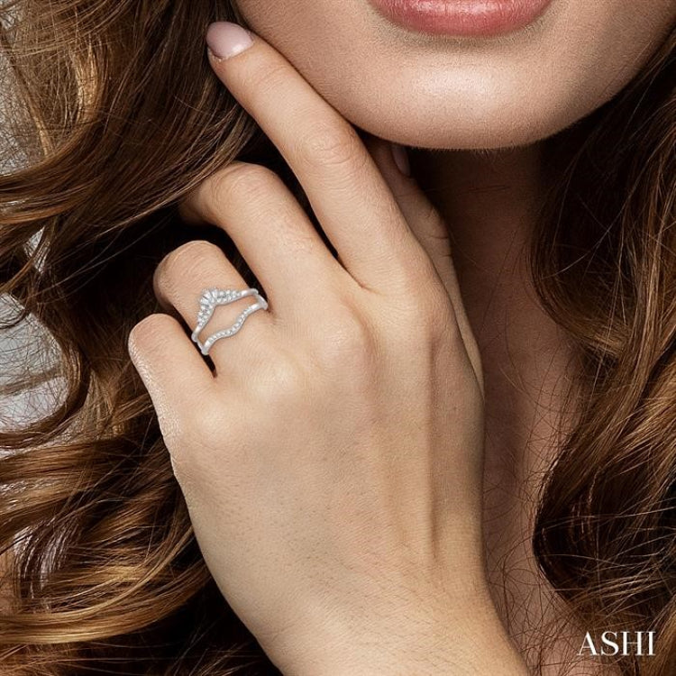 1/3 Ctw Tiara Baguette and Round Cut Diamond Insert Ring in 14K White Gold