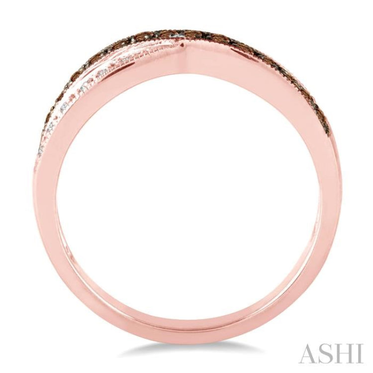 1/4 Ctw Round Cut White and Champagne Brown Diamond Ring in 10K Rose Gold