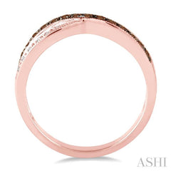 1/4 Ctw Round Cut White and Champagne Brown Diamond Ring in 10K Rose Gold