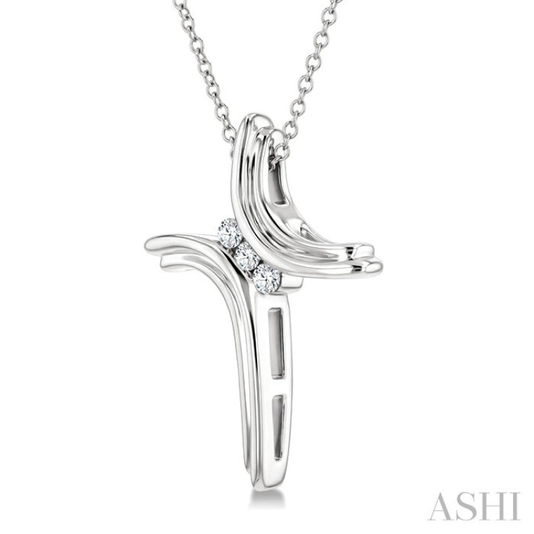 1/10 Ctw Round Cut Diamond Cross Pendant in Sterling Silver with Chain