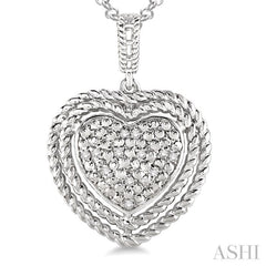 1/20 Ctw Round Cut Diamond Heart Pendant in Sterling Silver with Chain