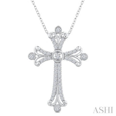 1/3 Ctw Cross Round Cut Diamond Fashion Pendant With Chain in 14K White Gold