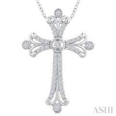1/3 Ctw Cross Round Cut Diamond Fashion Pendant With Chain in 14K White Gold