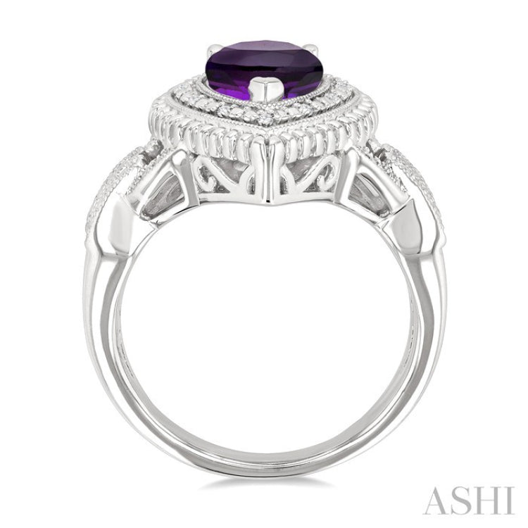 10X7 MM Pear Cut Amethyst and 1/20 Ctw Round Cut Diamond Semi-Precious Ring in Sterling Silver