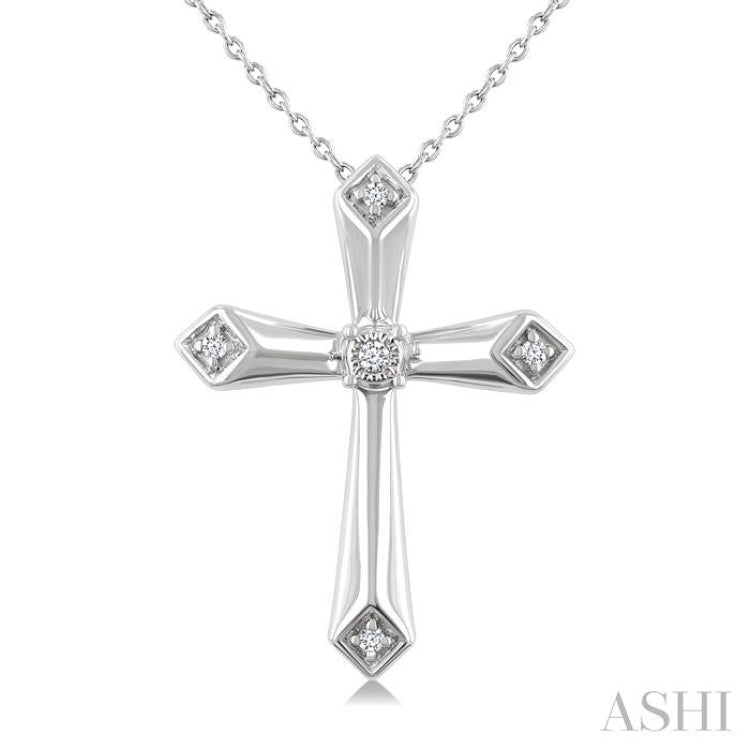 1/20 Ctw Round Cut Diamond Fashion Cross Pendant With Chain in Sterling Silver