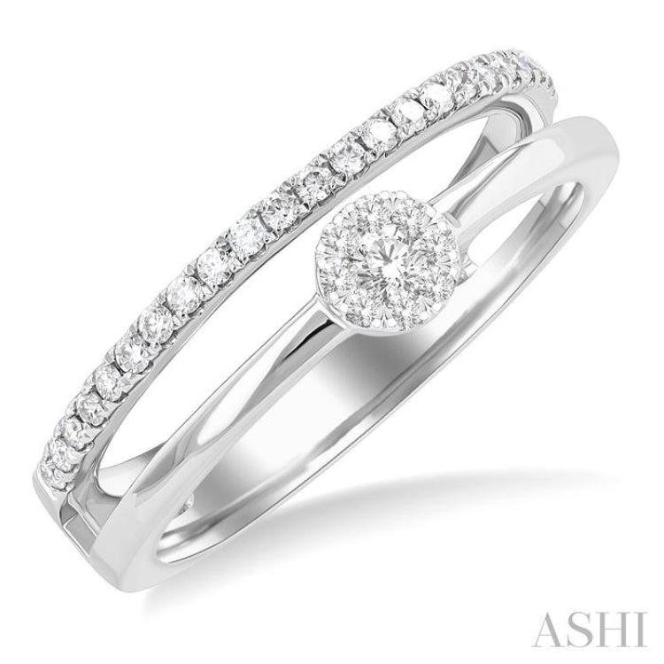 1/4 Ctw Double Row Lovebright Round Cut Diamond Ladies Ring in 10K White Gold