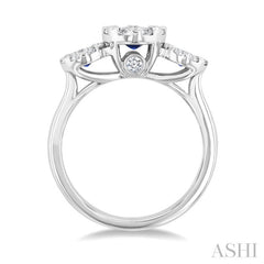 3.8 MM & 3 MM Sapphire and 5/8 Ctw Round Cut Diamond Precious Lovebright Past, Present and Future Ring in 14K White Gold
