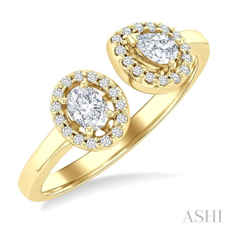 3/8 Ctw Toi Et Moi Pear, Oval and Round Cut Diamond Open Fashion Ring in 14K Yellow Gold