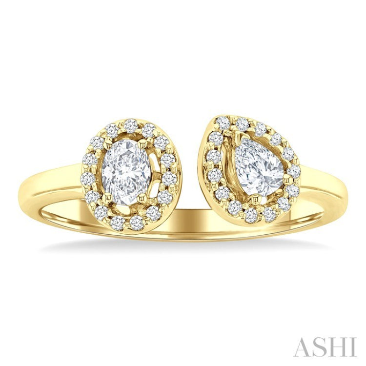 3/8 Ctw Toi Et Moi Pear, Oval and Round Cut Diamond Open Fashion Ring in 14K Yellow Gold