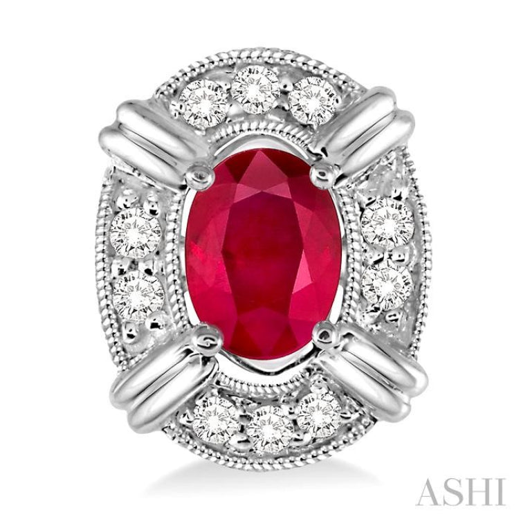 5x3 MM Oval Cut Ruby and 1/10 Ctw Round Cut Diamond Earrings in 14K White Gold