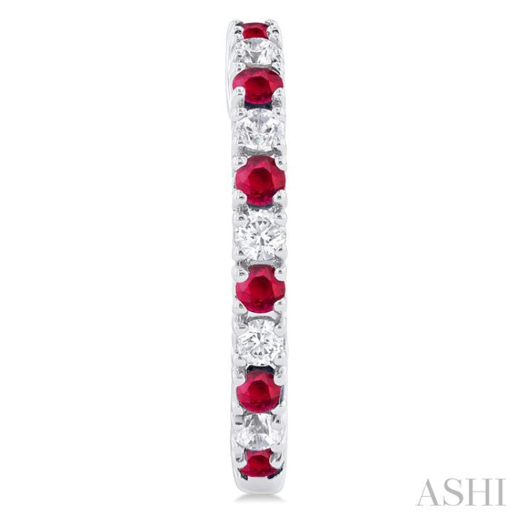 1.80 MM Round Shape Ruby and 1/4 Ctw Round Cut Diamond Precious Hoop Earrings in 10K White Gold