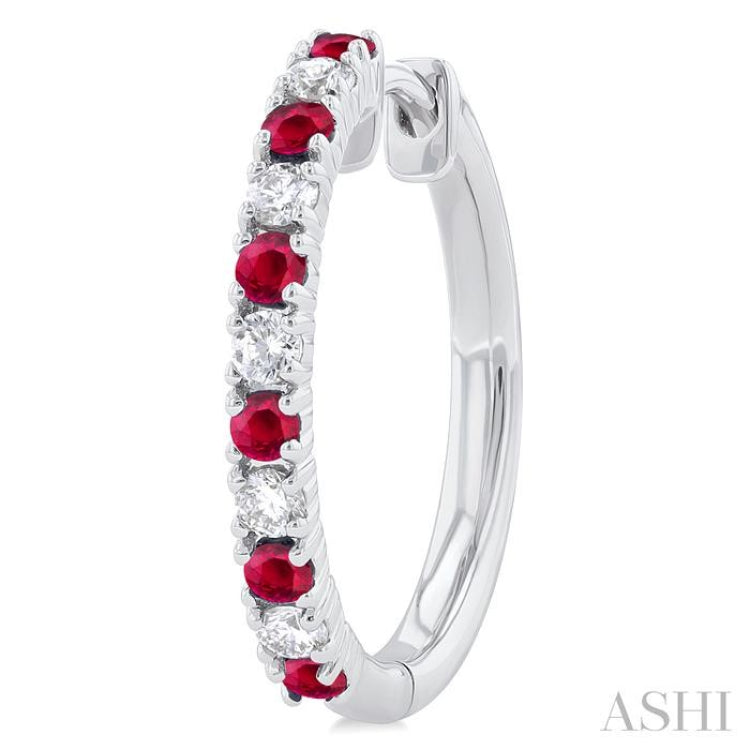 1.80 MM Round Shape Ruby and 1/4 Ctw Round Cut Diamond Precious Hoop Earrings in 10K White Gold