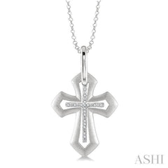 1/20 Ctw Round Cut Diamond Cross Pendant with Chain in Sterling Silver
